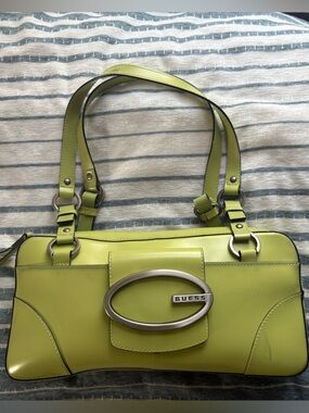 GUESS Chartreuse Leather Shoulder Bag with Oval Logo